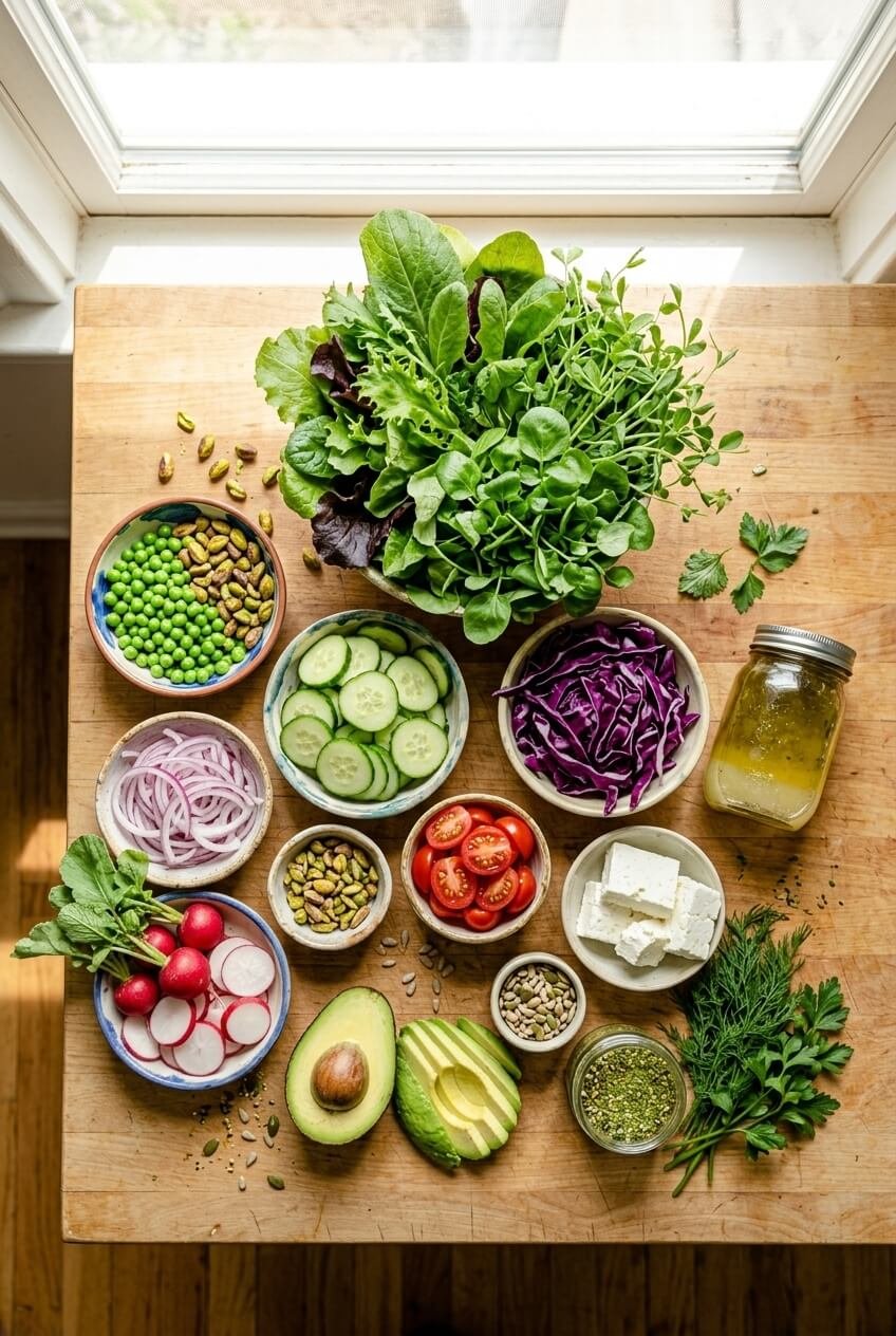 ingredients for Everything Spring Green Salad