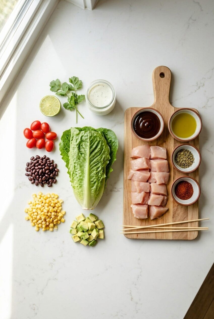 ingredients for BBQ Chicken Skewers with Southwestern Salad