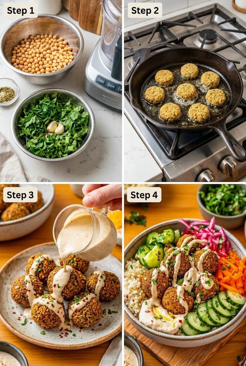 cooking Falafel Bowl step by step