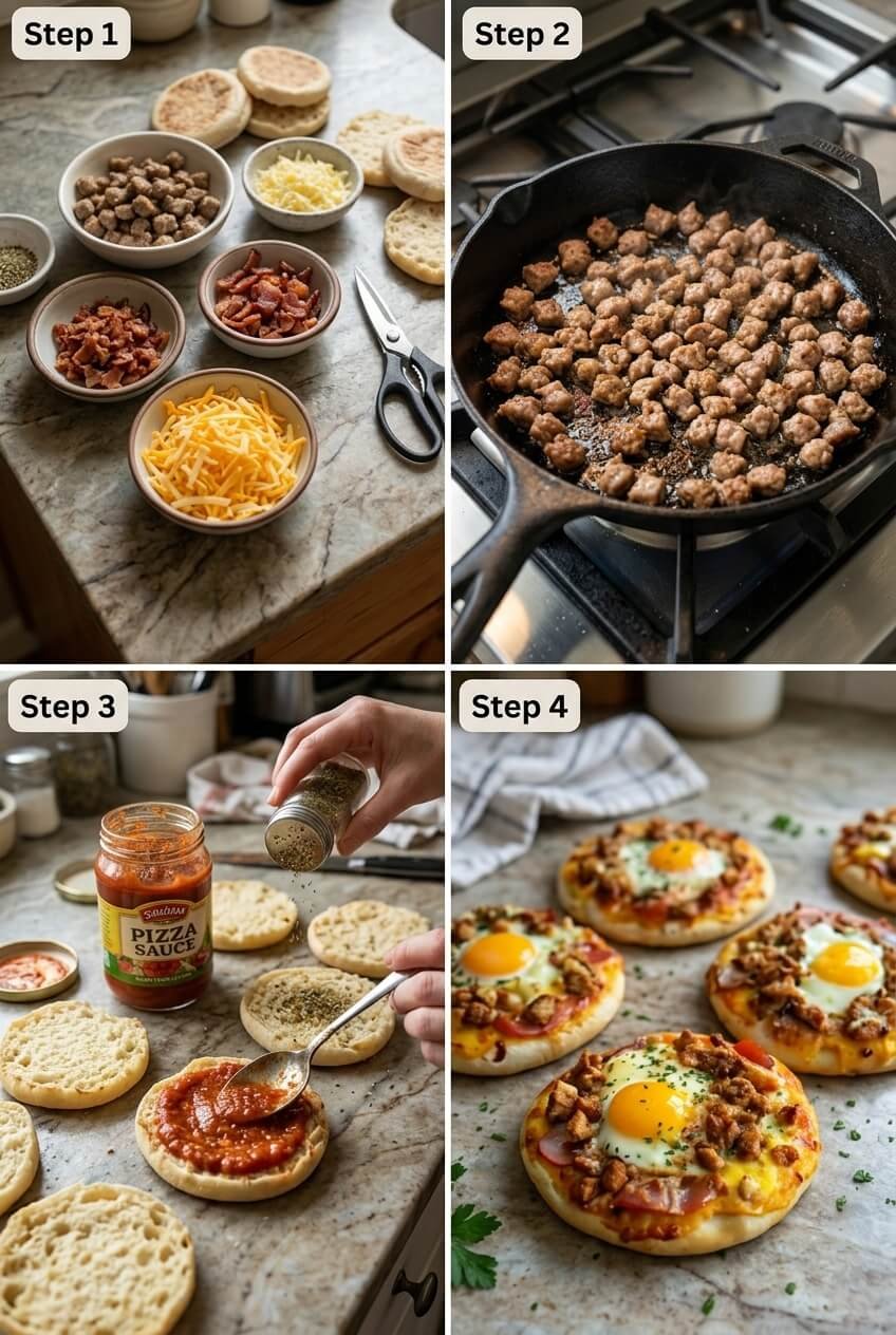 cooking English Muffin Breakfast Pizza step by step