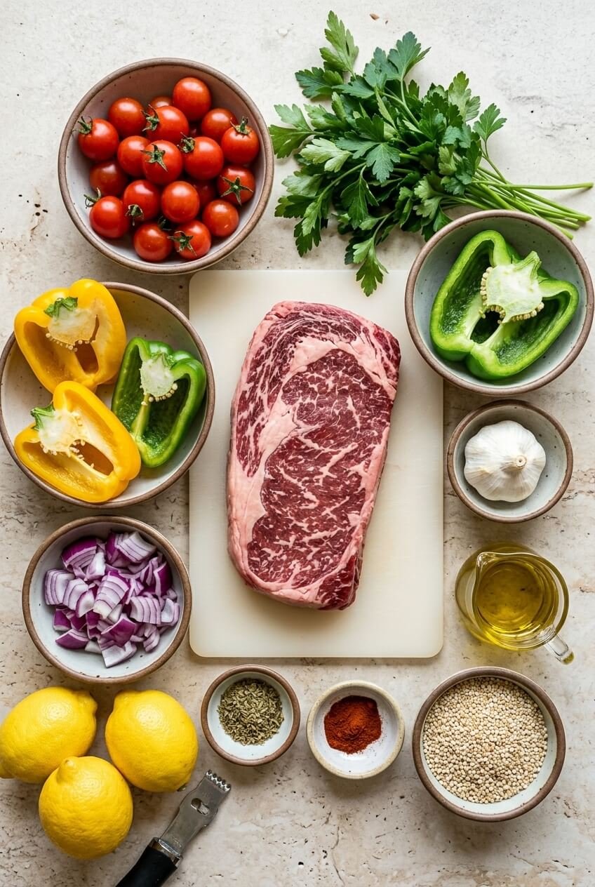 ingredients for Mediterranean Steak Bowl