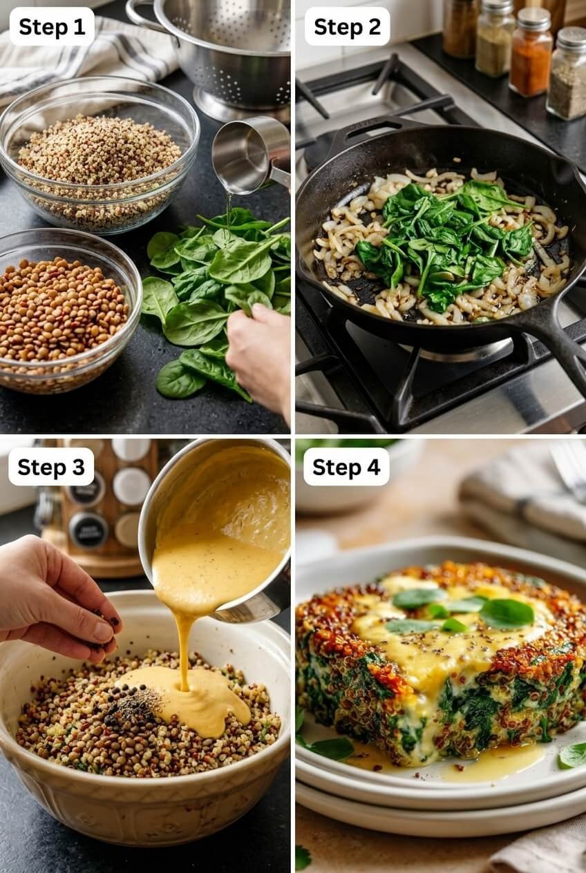 cooking Quinoa Lentil Spinach Bake step by step