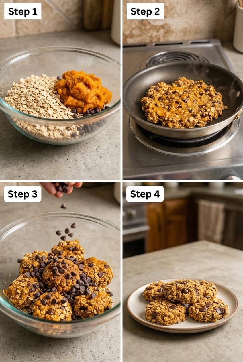 cooking 3-ingredient healthy pumpkin oat cookies step by step