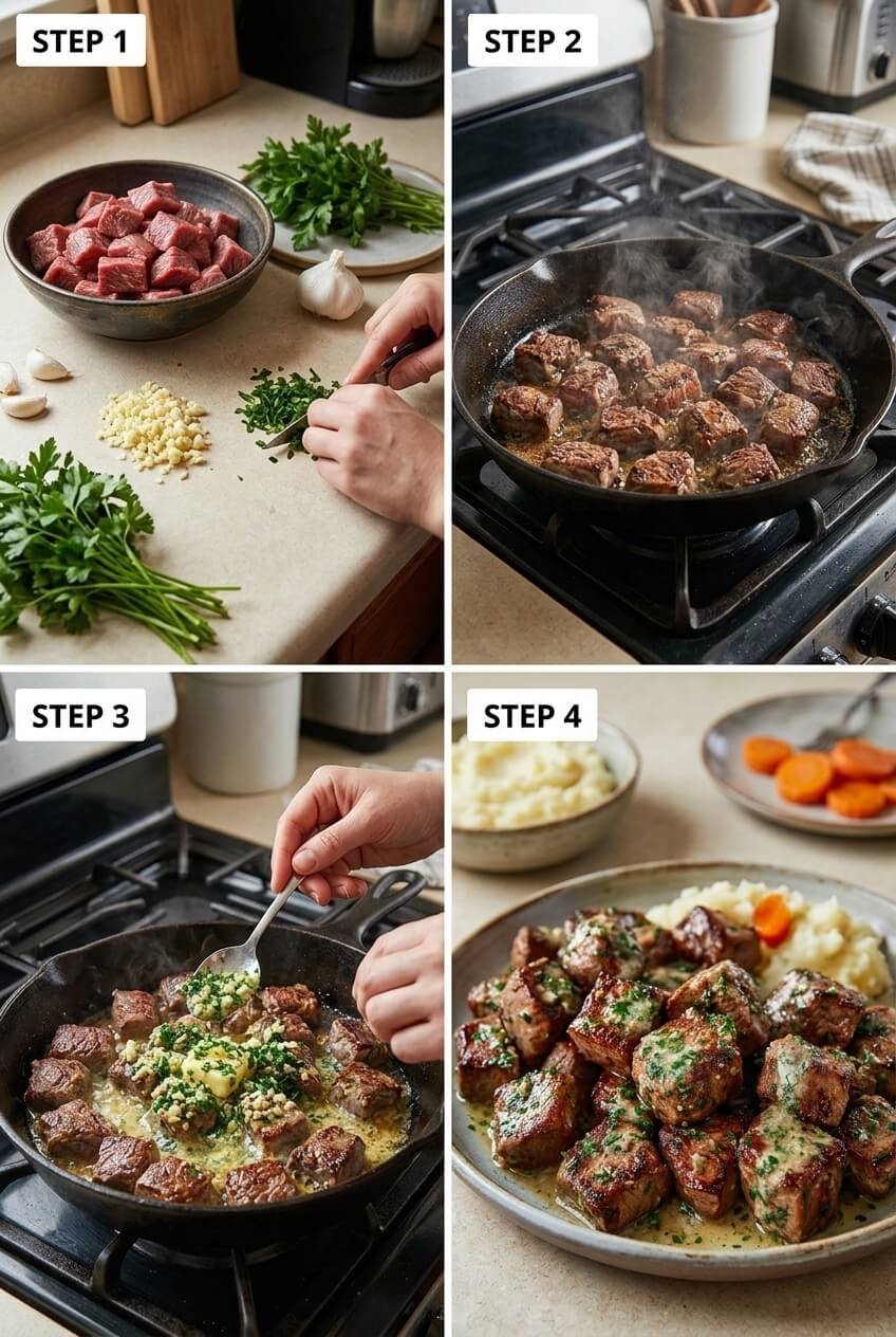 cooking Garlic Butter Steak Bites step by step