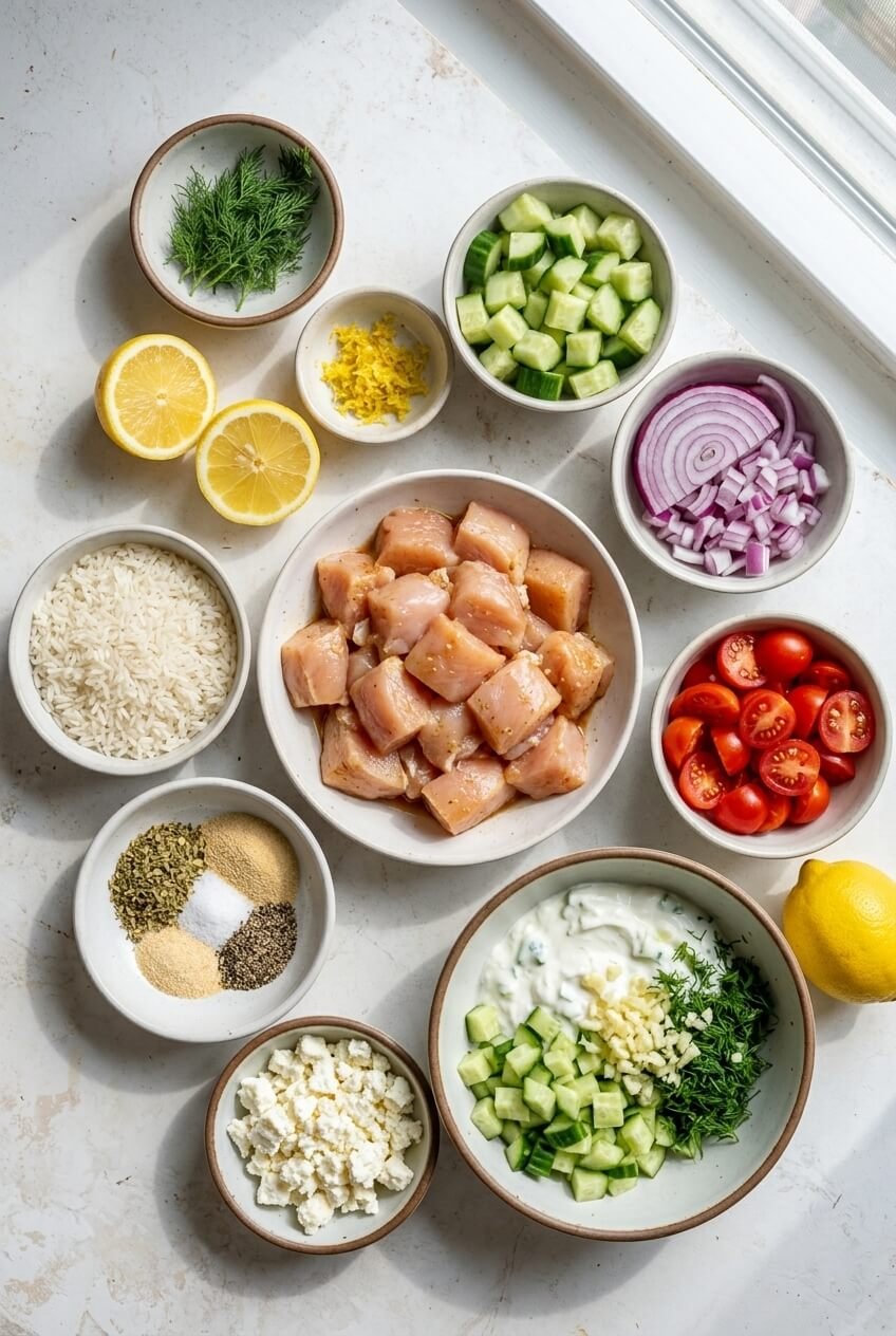ingredients for Lemon Dill Chicken Bowl