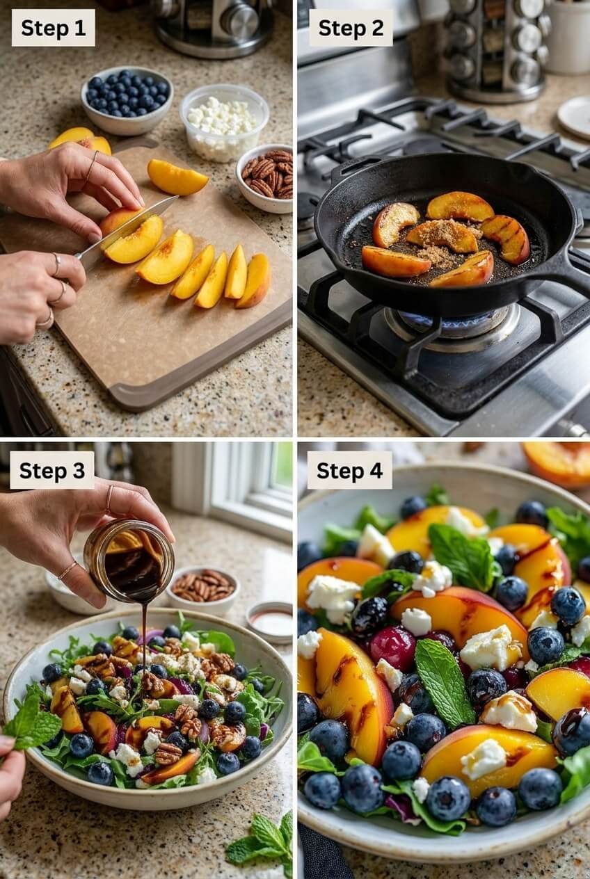 cooking Blueberry Peach Feta Salad step by step