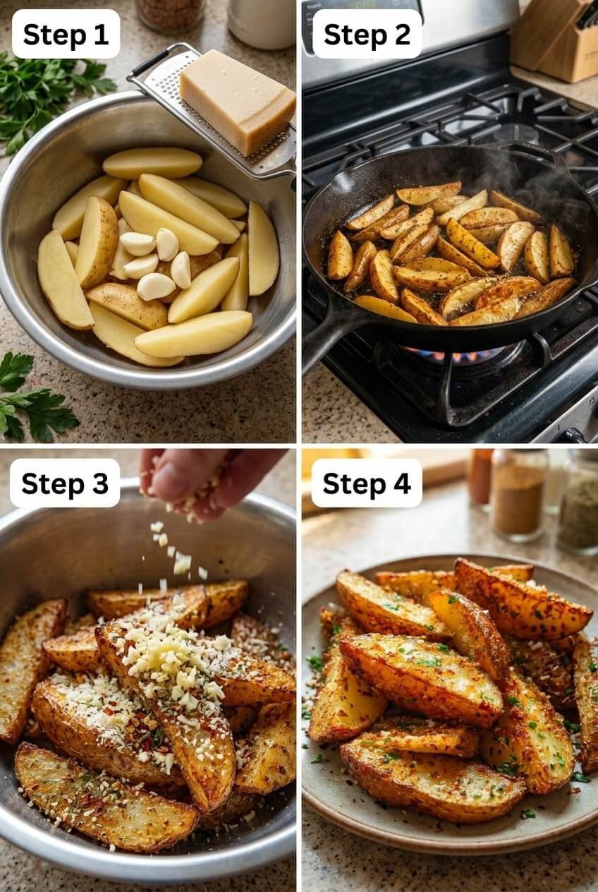 cooking Garlic Parmesan Potato Wedges step by step