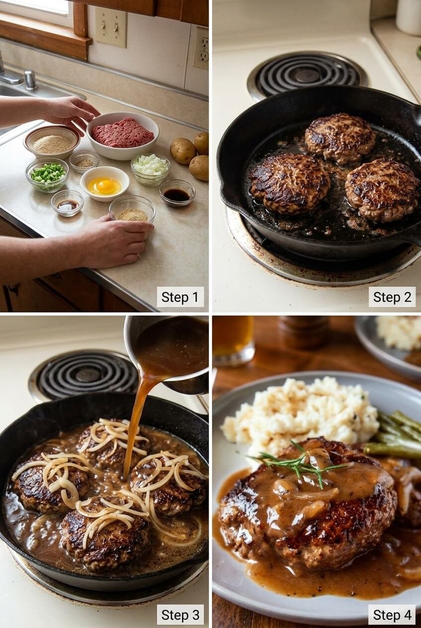 cooking Hamburger Steak and Brown Gravy step by step