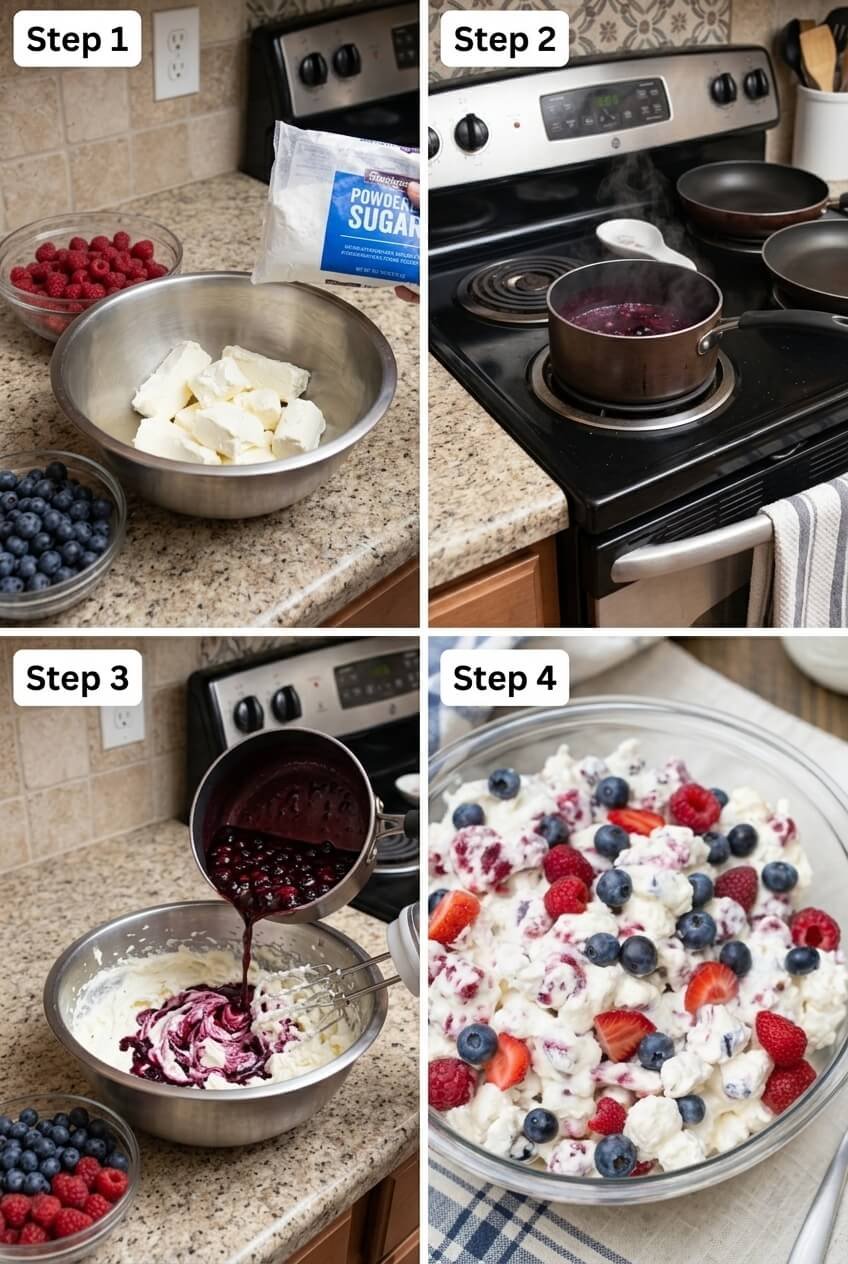 cooking Red White and Blue Cheesecake Salad step by step