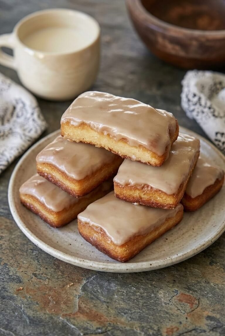 maple donut bars recipe - Maple Donut Bars served in a white bowl overhead view