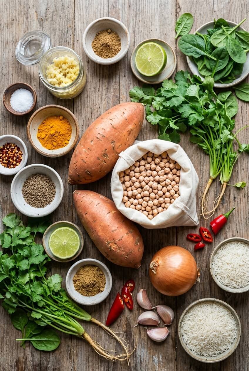 ingredients for Sweet Potato & Chickpea Curry
