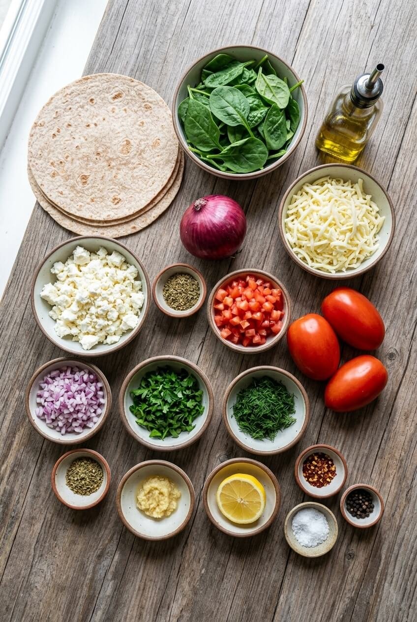 ingredients for Mediterranean Quesadillas