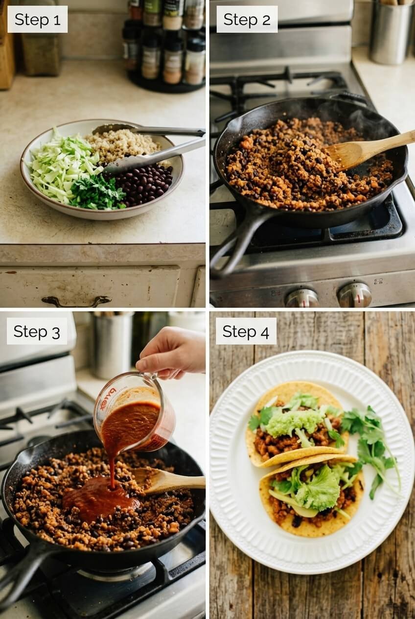 cooking Healthy Cinco De Mayo Quinoa & Black Bean Tacos step by step