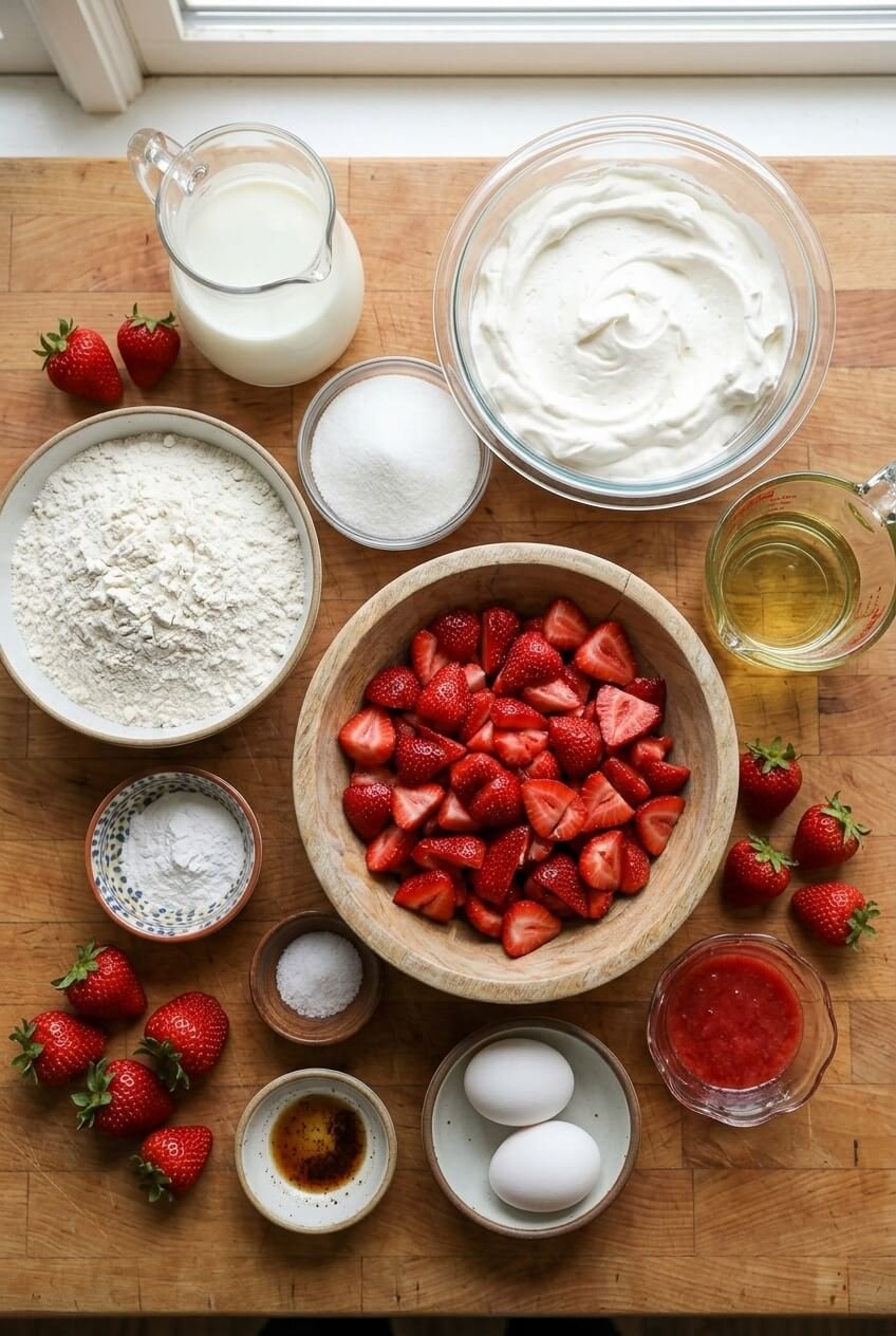 ingredients for Strawberry Shortcake Cake