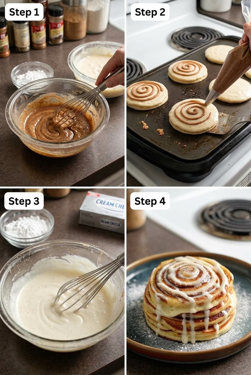 cooking Fluffy Cinnamon Roll Pancakes step by step