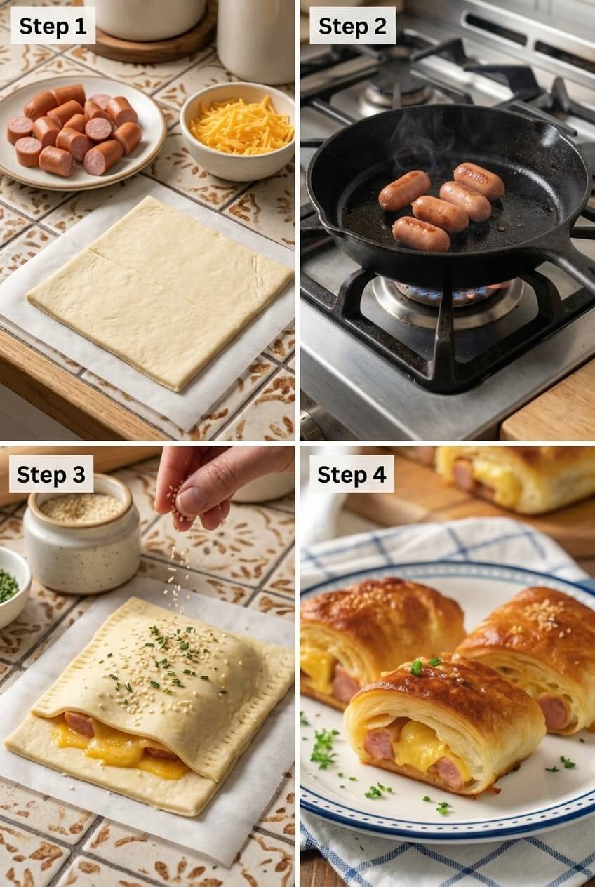 cooking Sausage Egg Breakfast Roll-Ups step by step