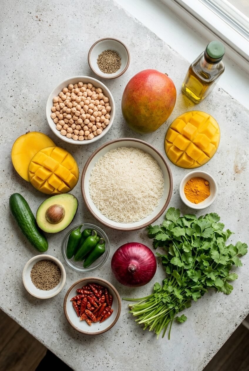 ingredients for Mango Chickpea Rice Bowl