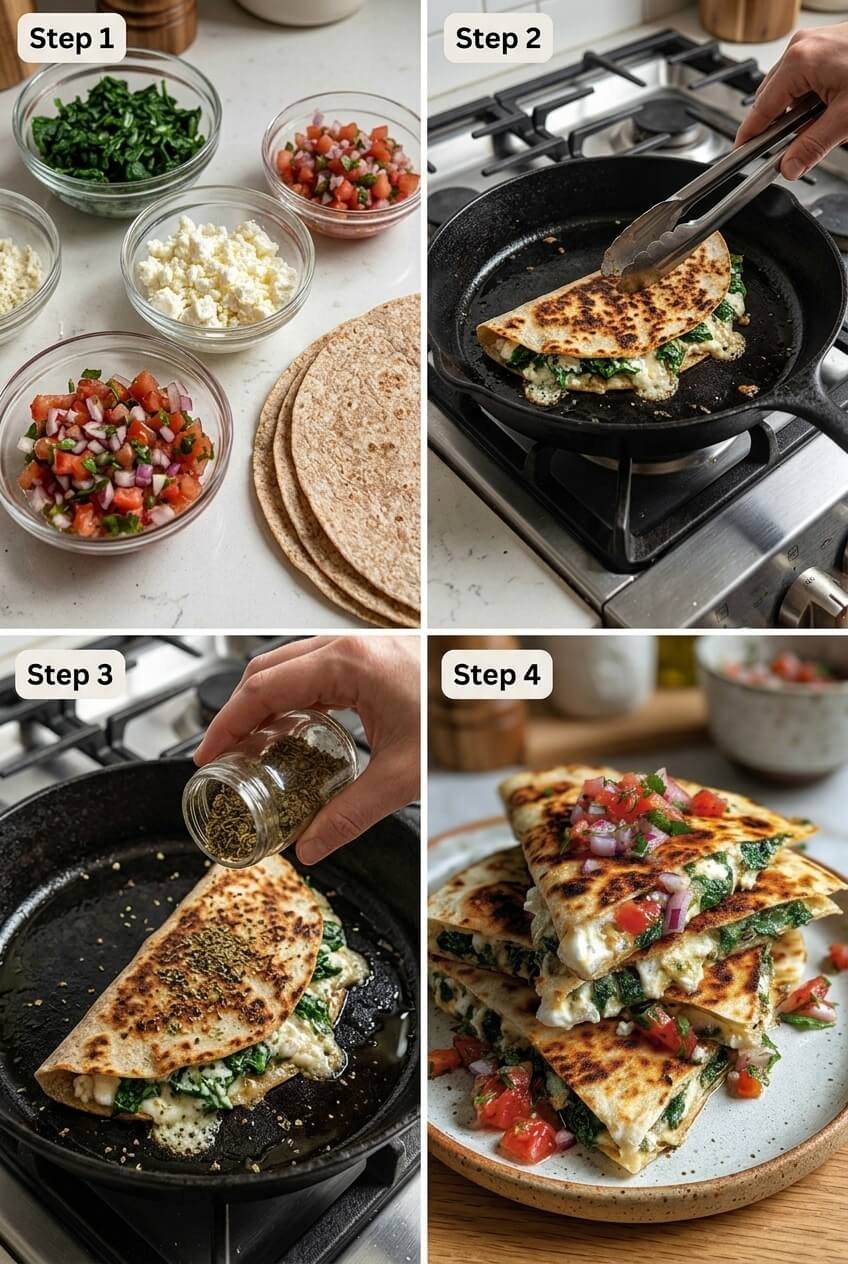 cooking Mediterranean Quesadillas step by step