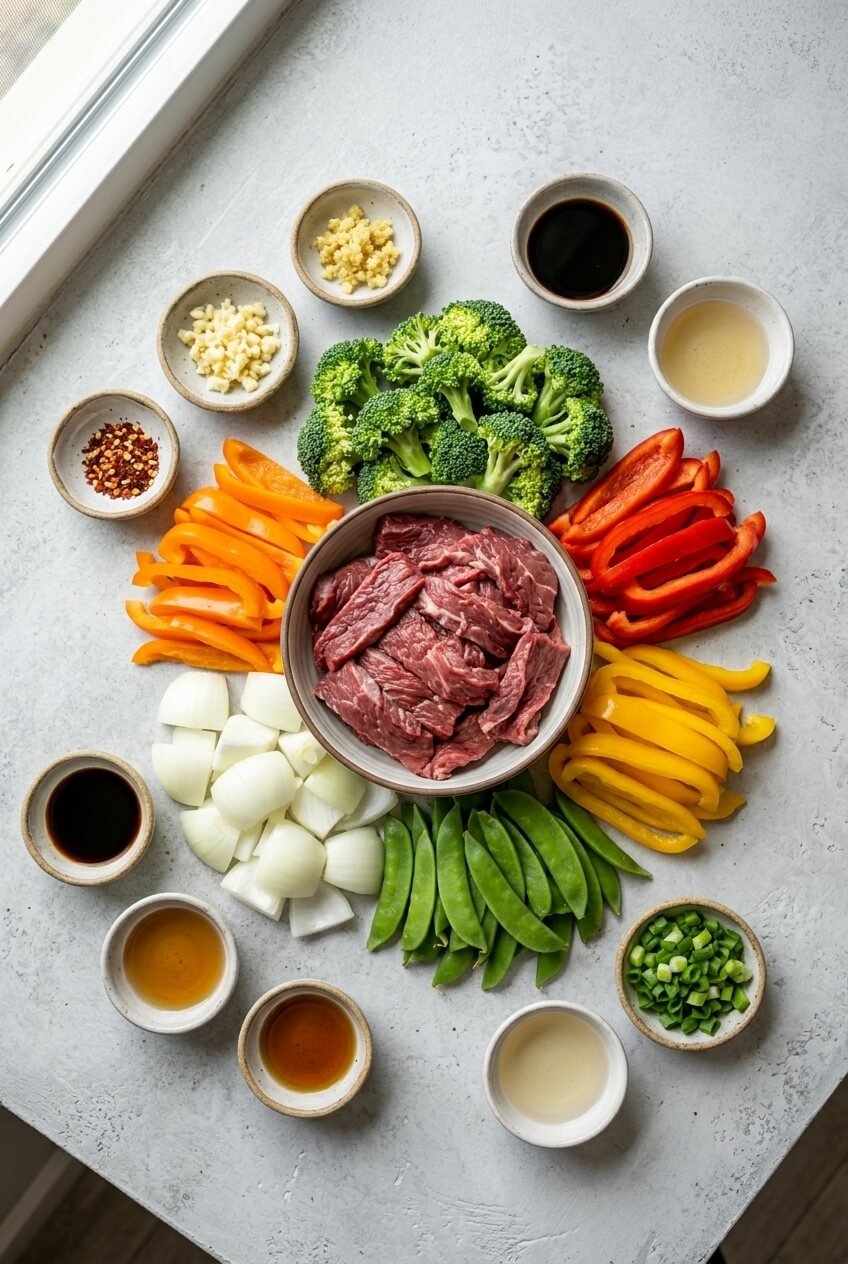 ingredients for Beef Stir Fry with Vegetables
