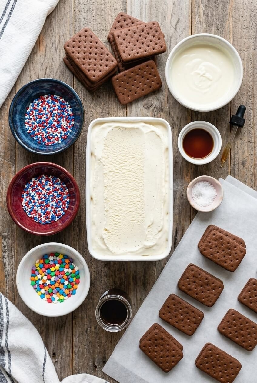 ingredients for Patriotic Mini Ice Cream Sandwiches