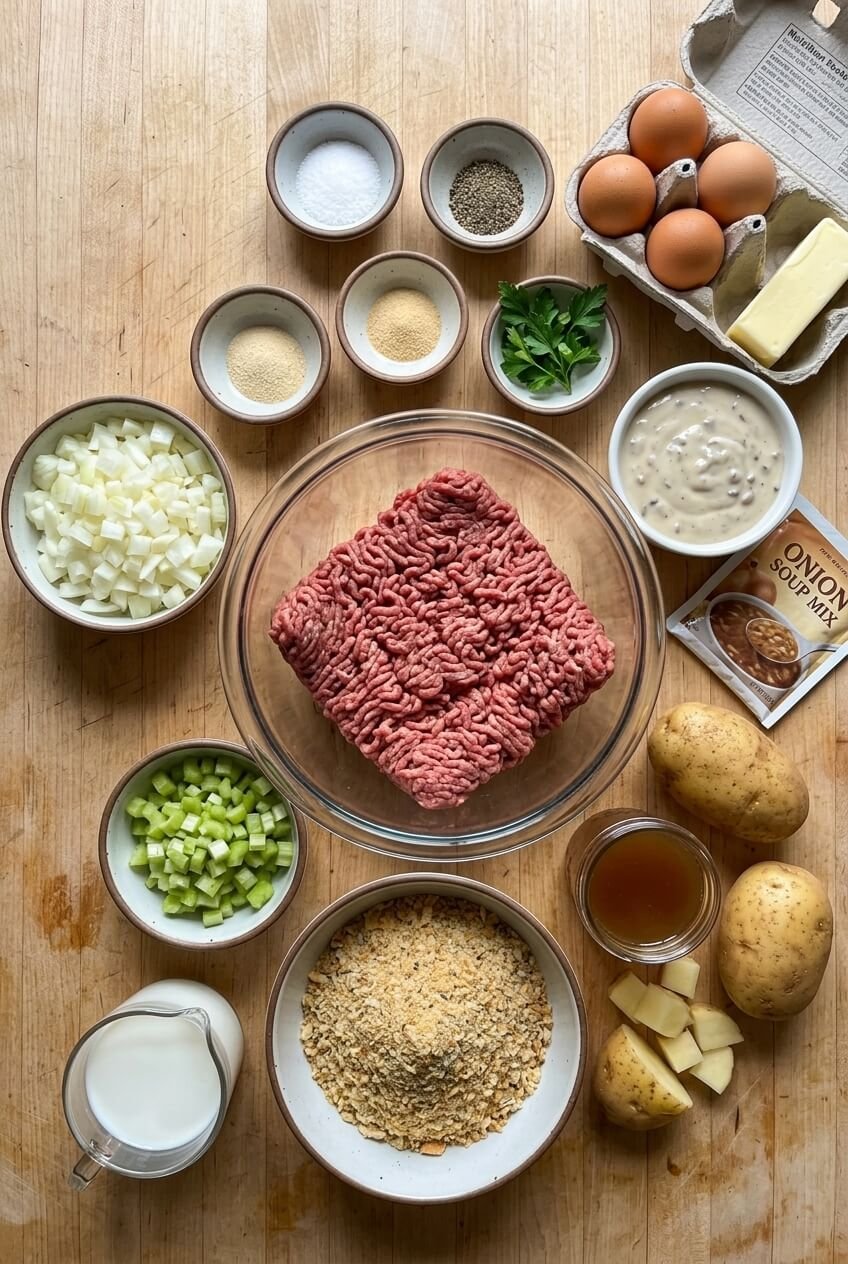 ingredients for Amish Hamburger Steak Bake