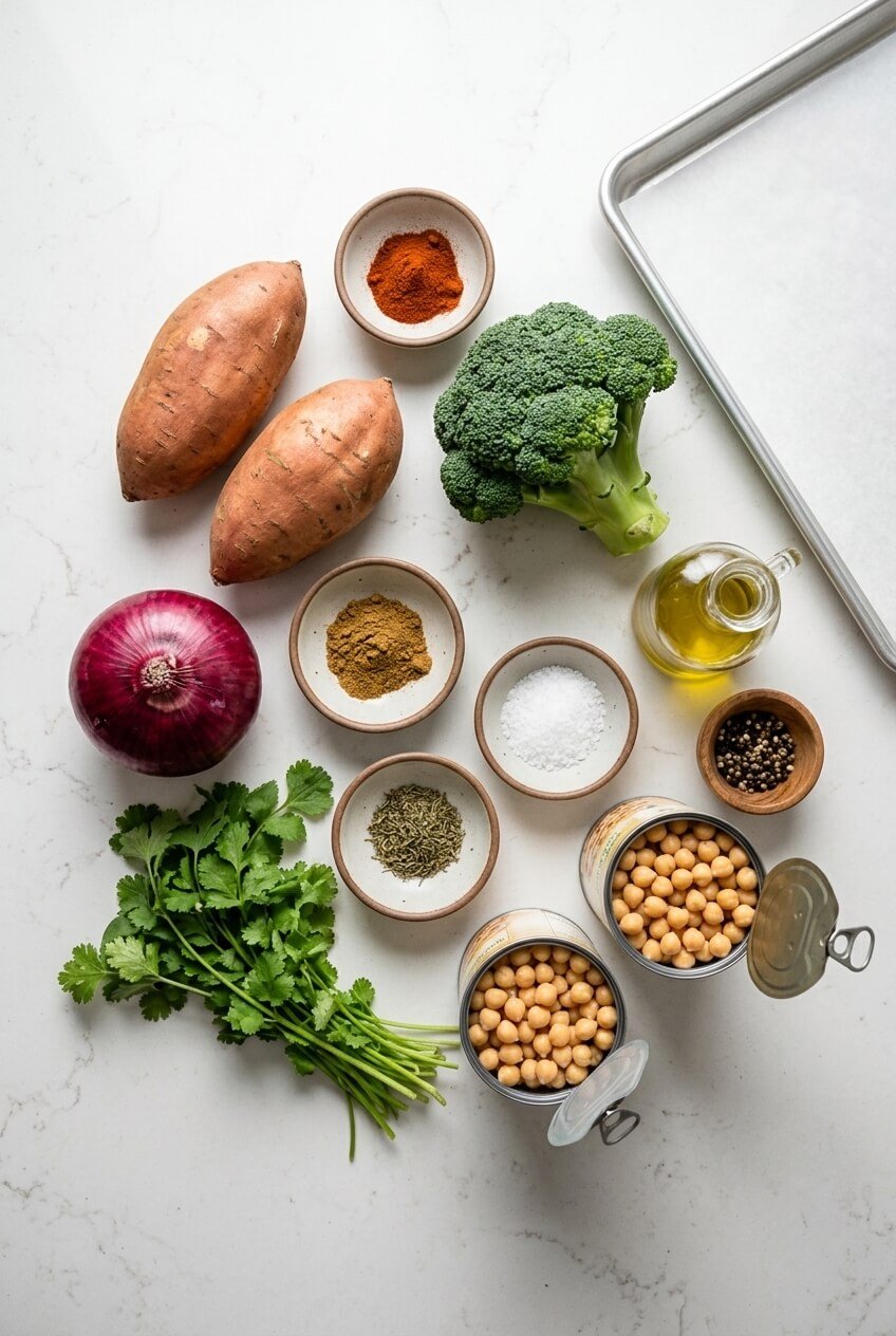 ingredients for Sweet Potato Chickpea Sheet Pan Dinner