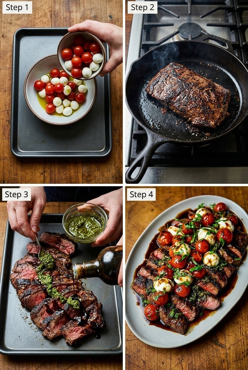 cooking Grilled Flank Steak Caprese with Balsamic Dressing step by step