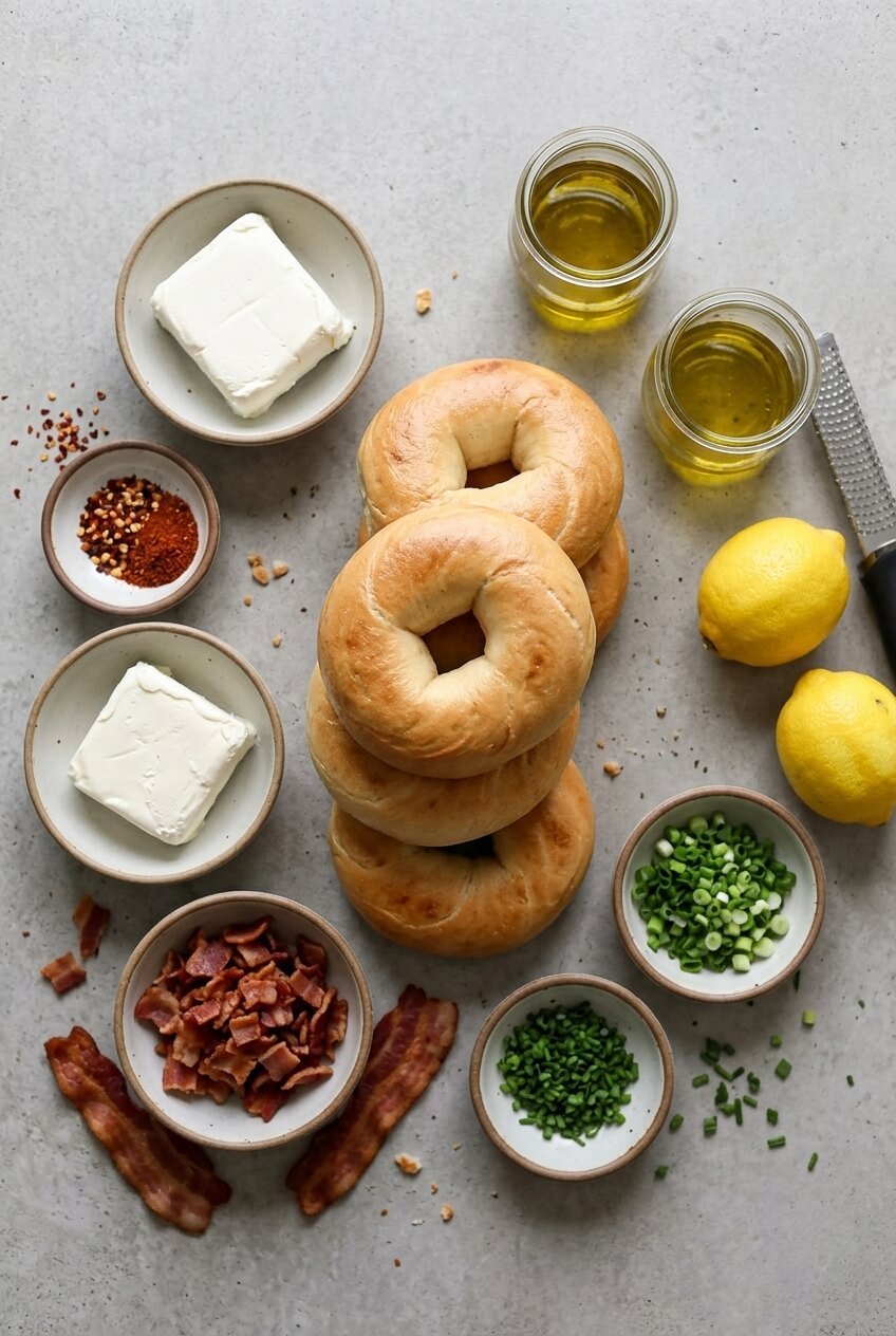 ingredients for Zesty Bacon Cream Cheese Bagels