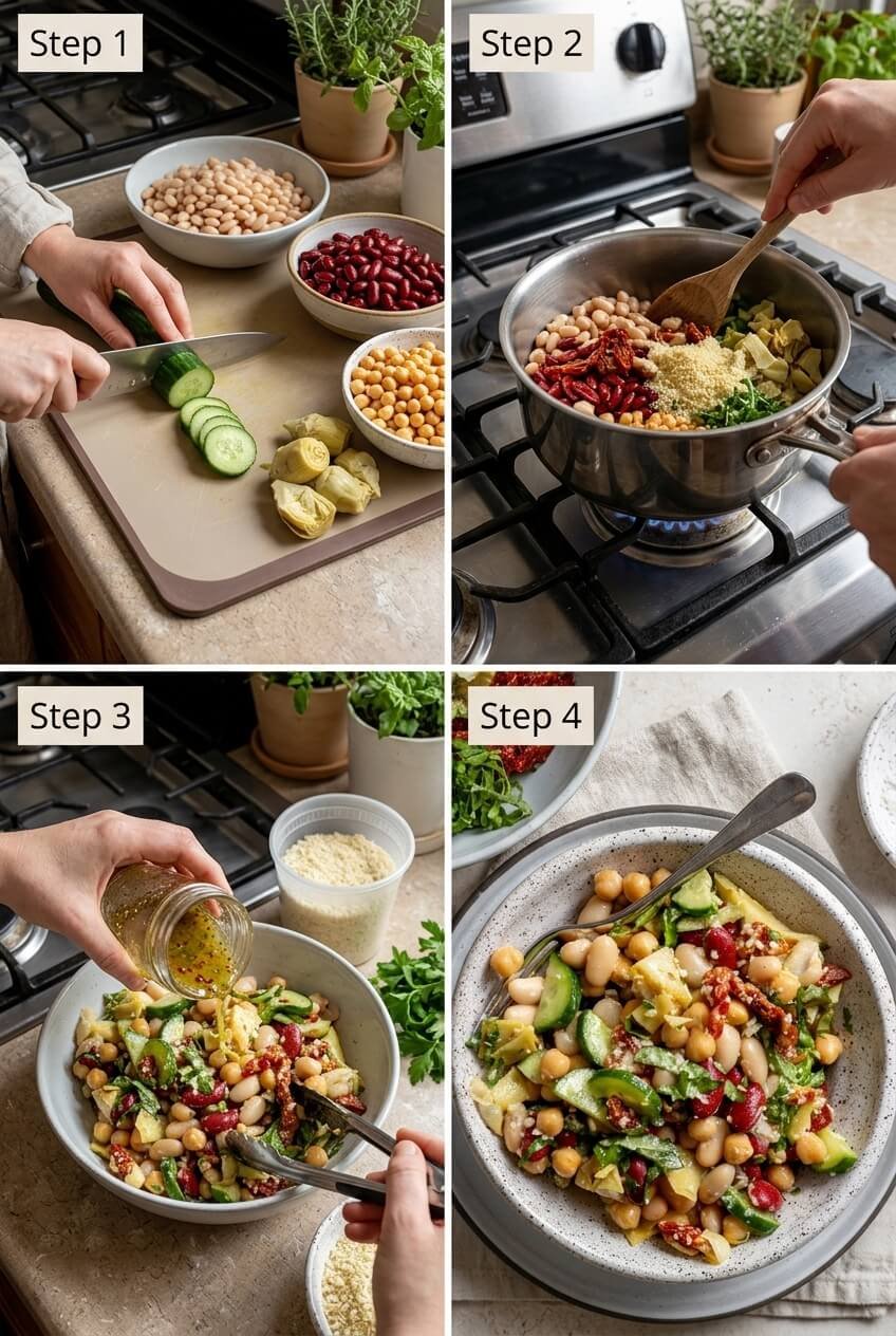cooking high protein 3 bean salad step by step