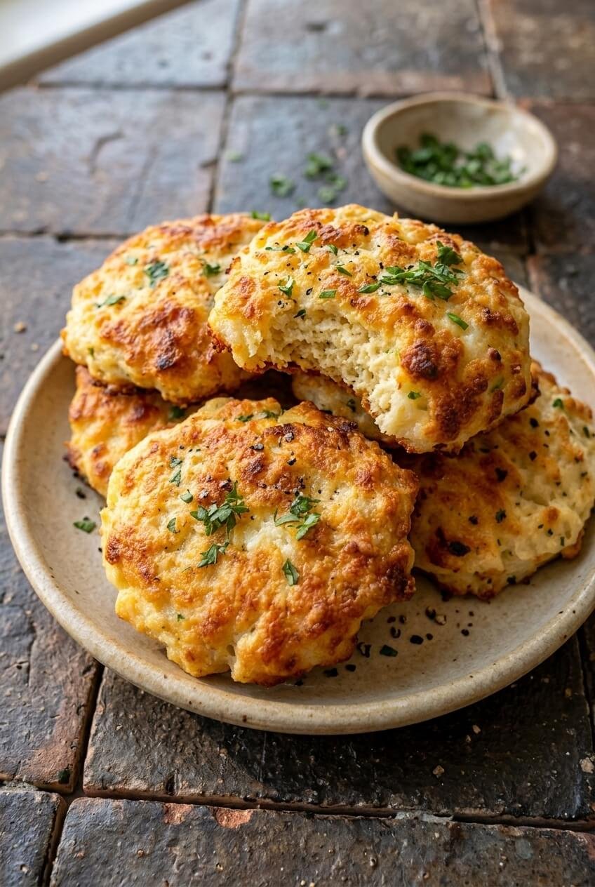 high-protein breakfast biscuits recipe - High-Protein Breakfast Biscuits served in a white bowl overhead view