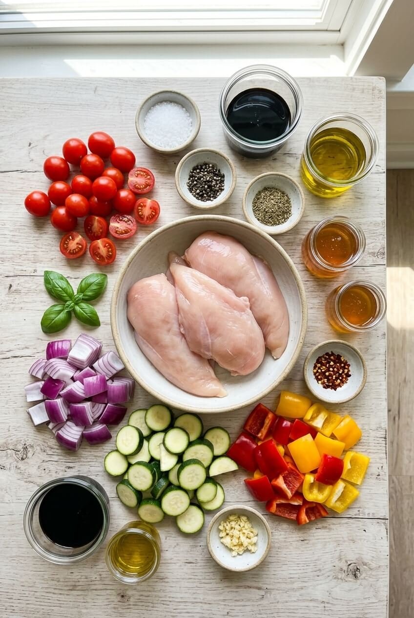 ingredients for Balsamic Glazed Chicken & Veggies