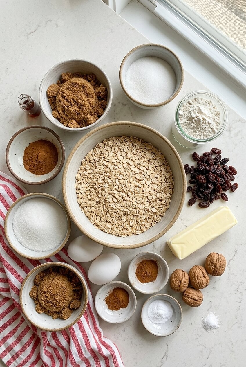 ingredients for Oatmeal Raisin Cookie Bars