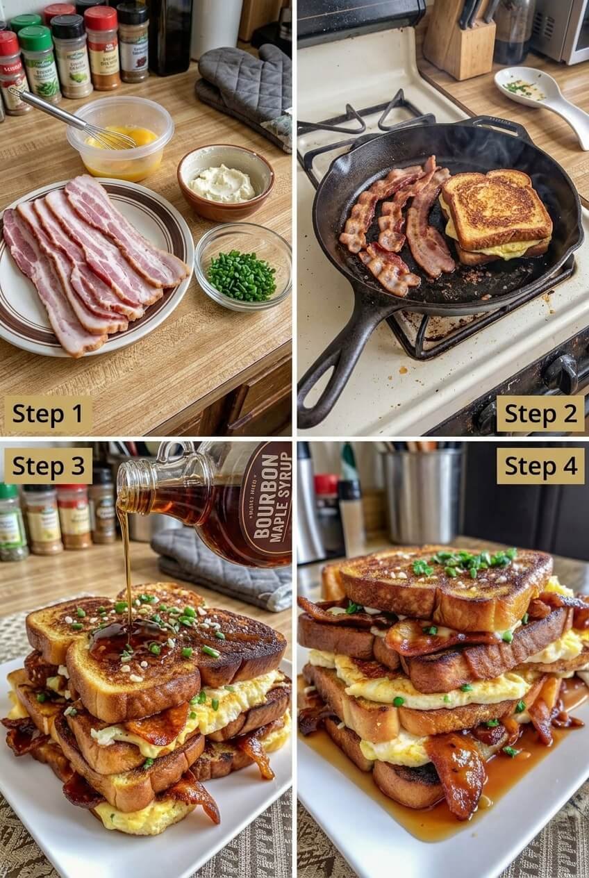 cooking Bourbon Maple Bacon Stuffed Toast step by step