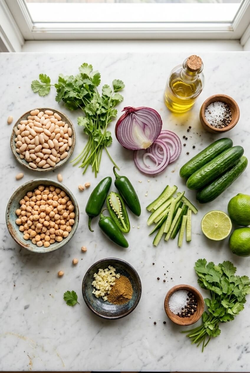 ingredients for Marinated Cilantro Lime Bean Salad