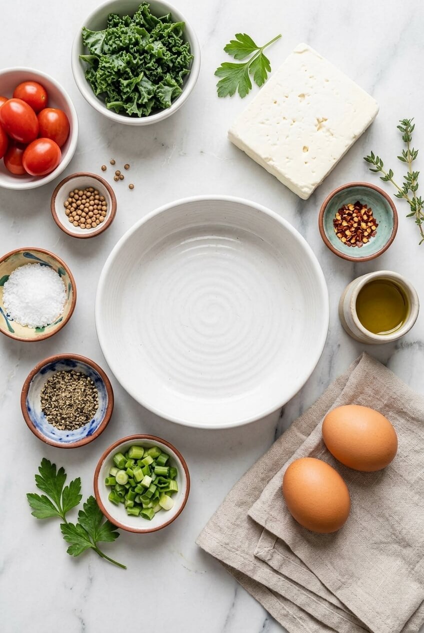 ingredients for Crispy Baked Feta Eggs
