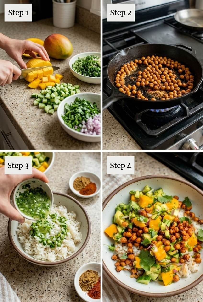 cooking Mango Chickpea Rice Bowl step by step