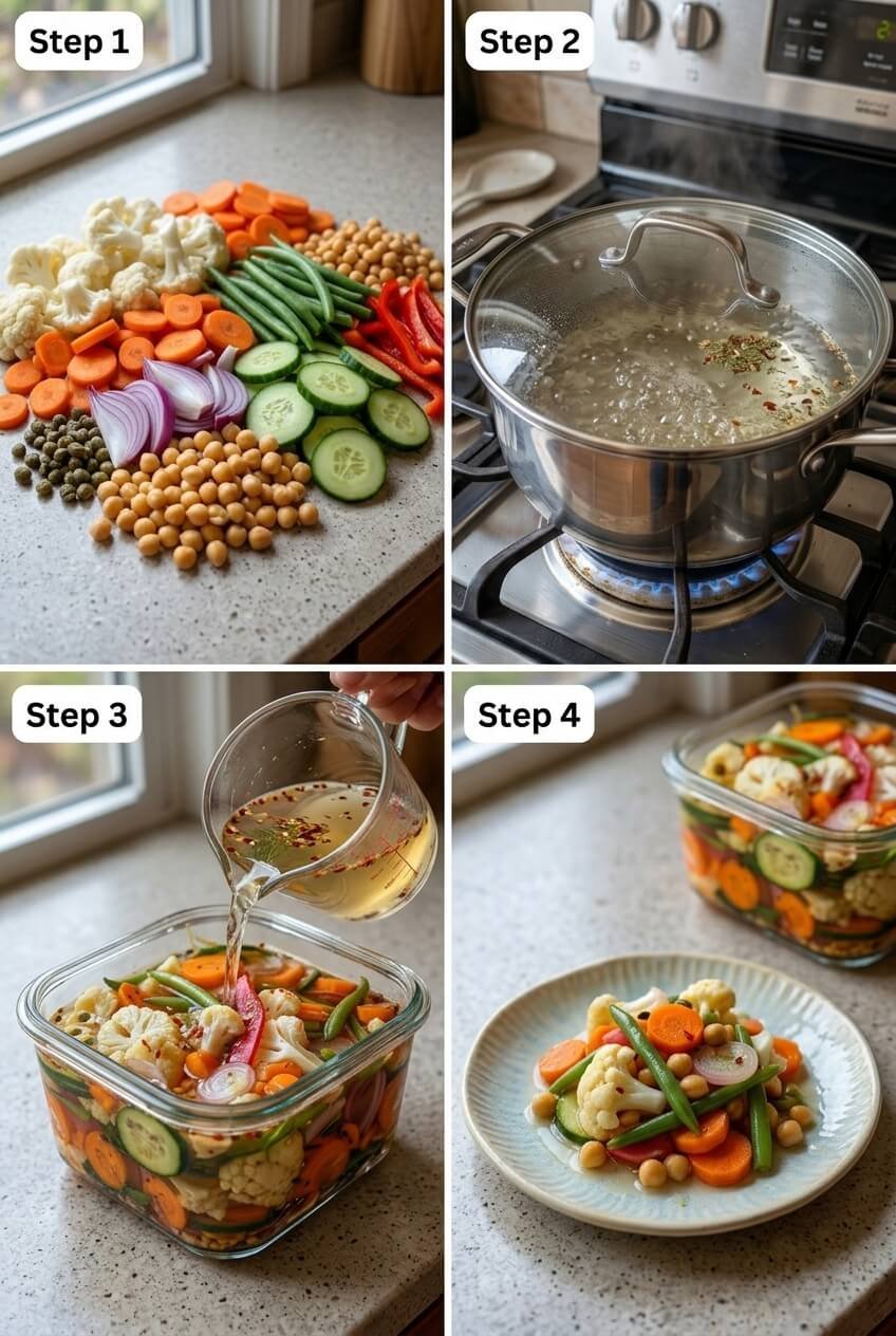 cooking Crunchy Tangy Refrigerator Pickled Vegetables step by step
