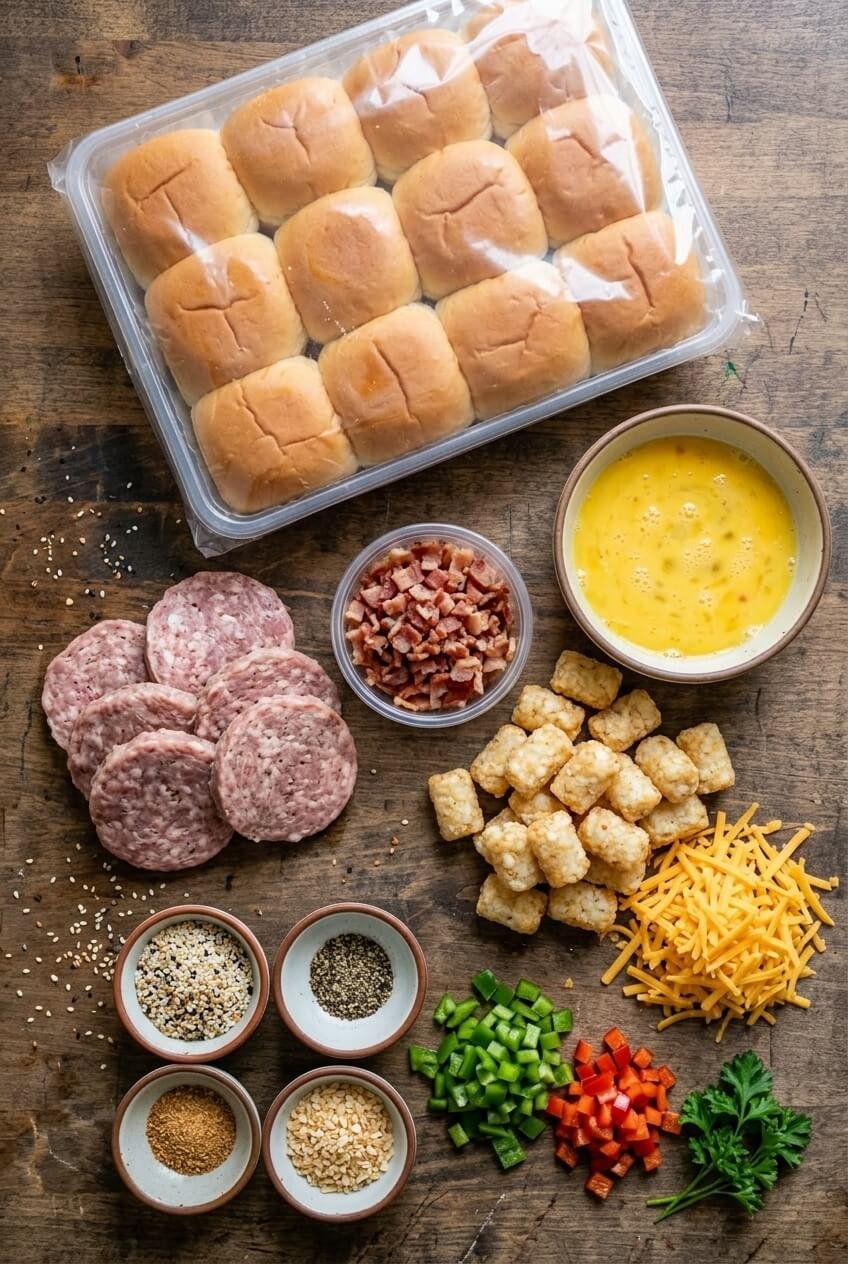 ingredients for Pull-Apart Cowboy Breakfast Sliders