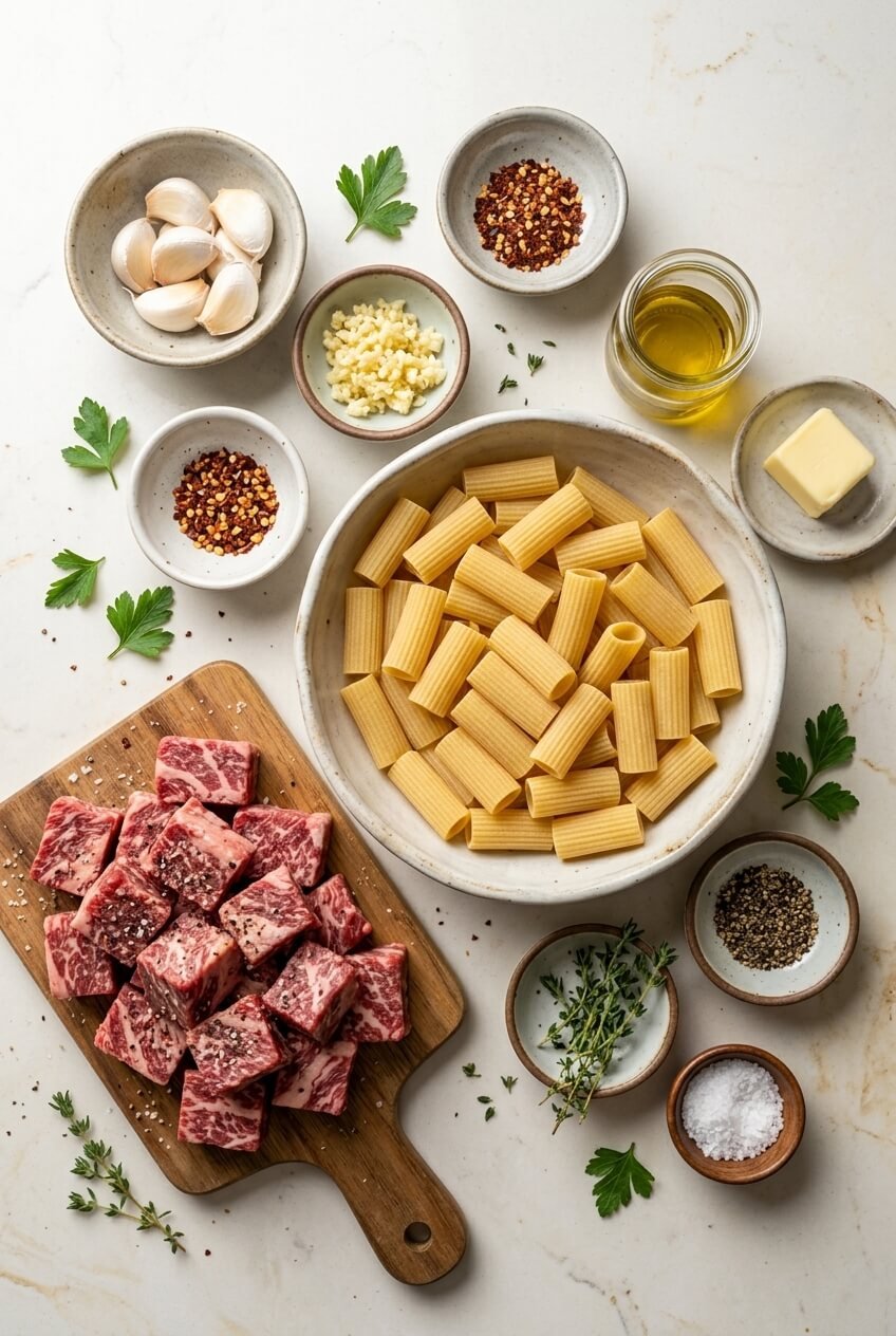 ingredients for Garlic Steak Dinner