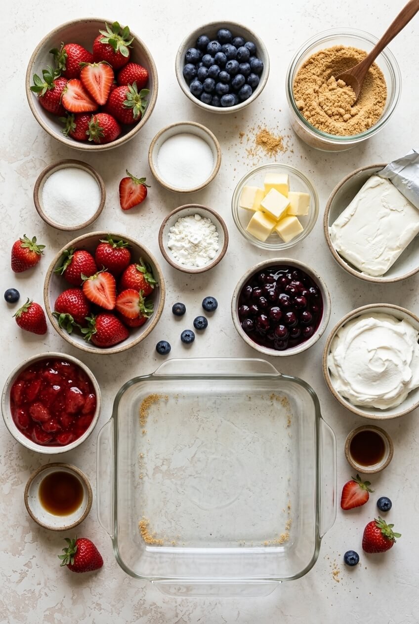 ingredients for Red White and Blue Mixed Berry Yum Yum