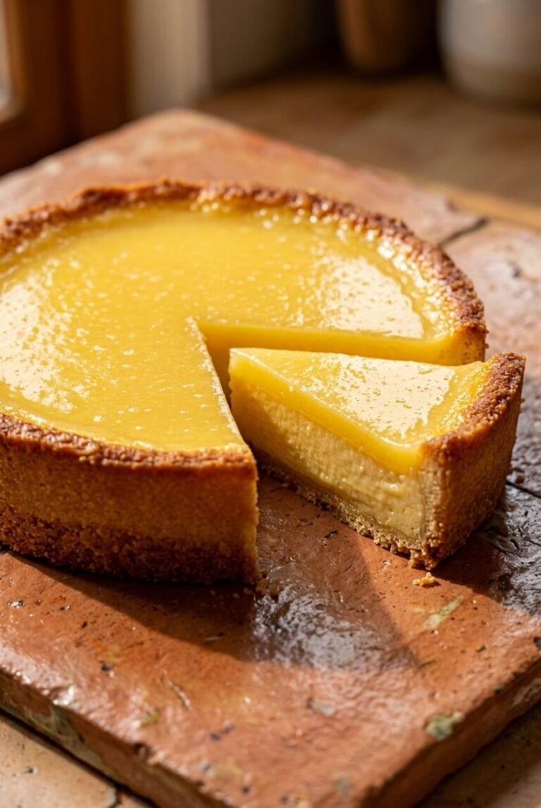 refreshing italian lemon custard cake recipe - Refreshing Italian Lemon Custard Cake served in a white bowl overhead view