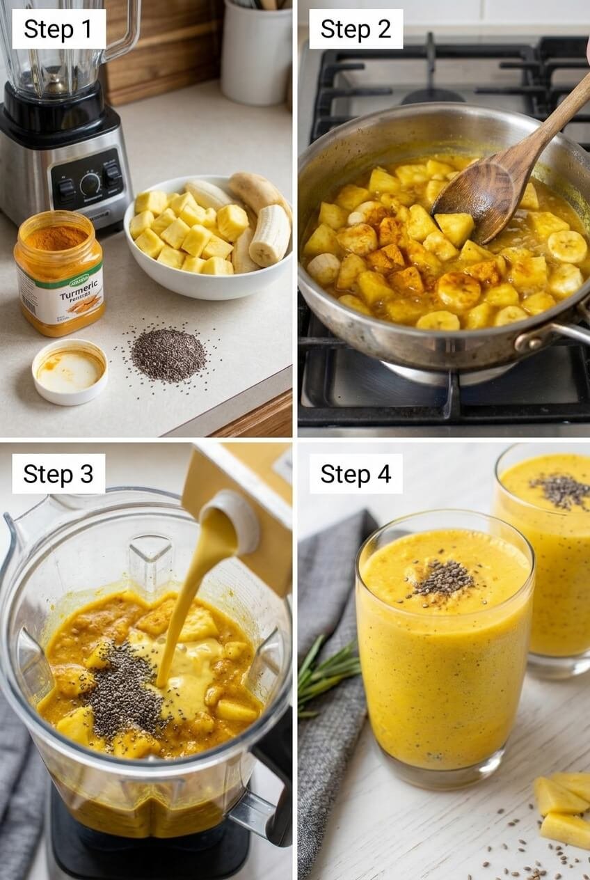 cooking Anti-Inflammatory Pineapple Banana Turmeric Chia Seed Smoothie step by step