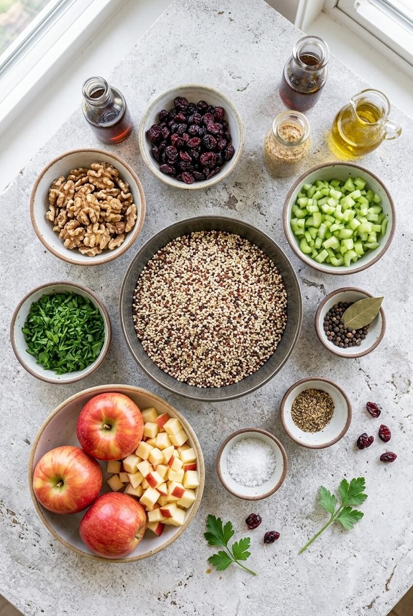 ingredients for CRANBERRY APPLE QUINOA SALAD