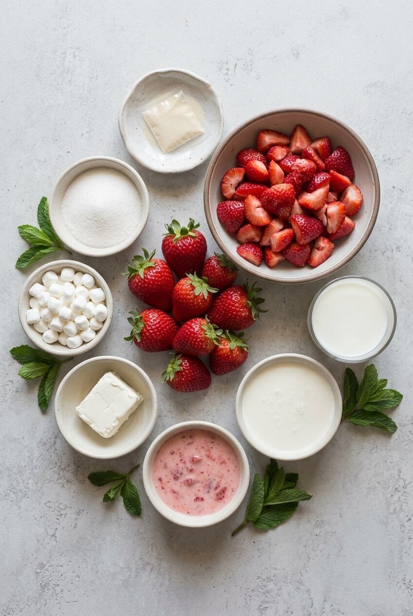 ingredients for The Best Fresh Strawberry Mousse