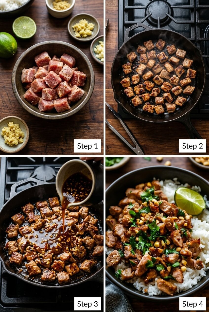 cooking Ginger Lime Pork with Coconut Rice step by step