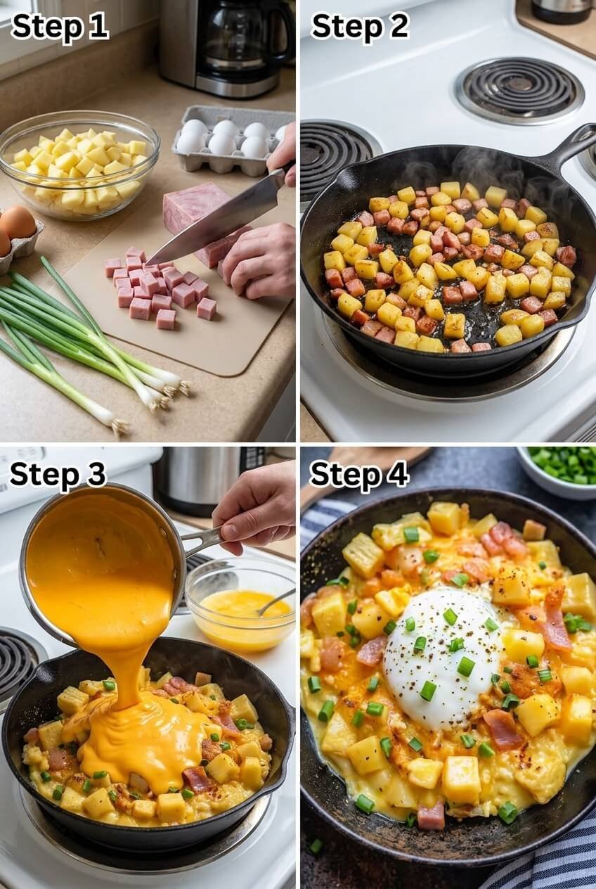 cooking Cheesy Potato Egg Scramble step by step