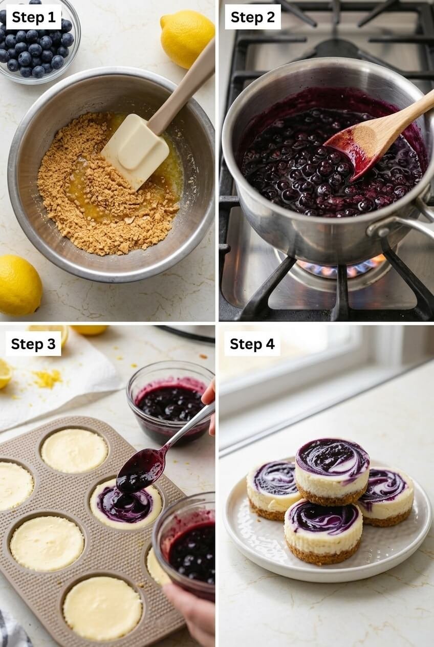 cooking Mini Lemon Blueberry Cheesecakes step by step