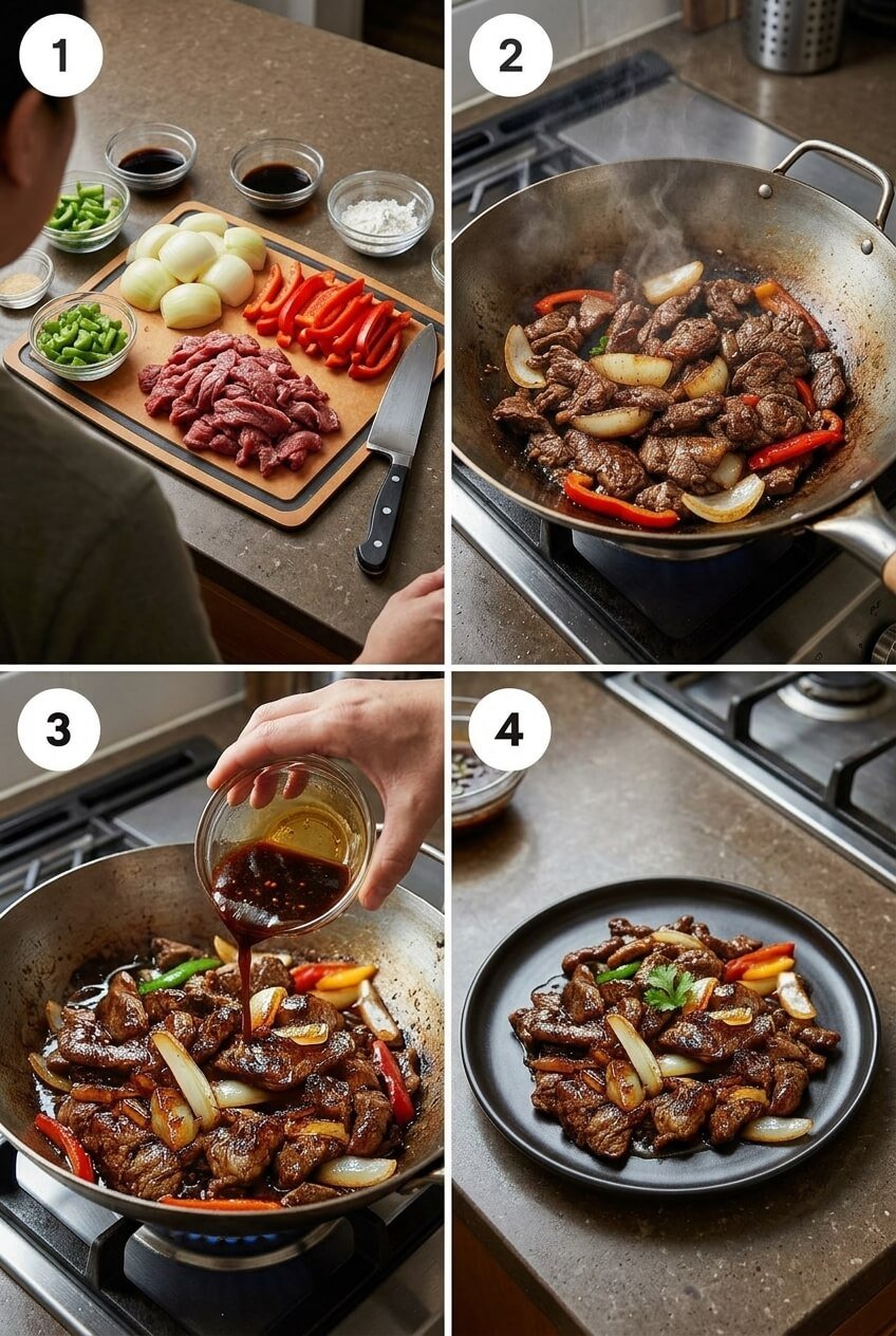 cooking Pepper Steak with Onions step by step