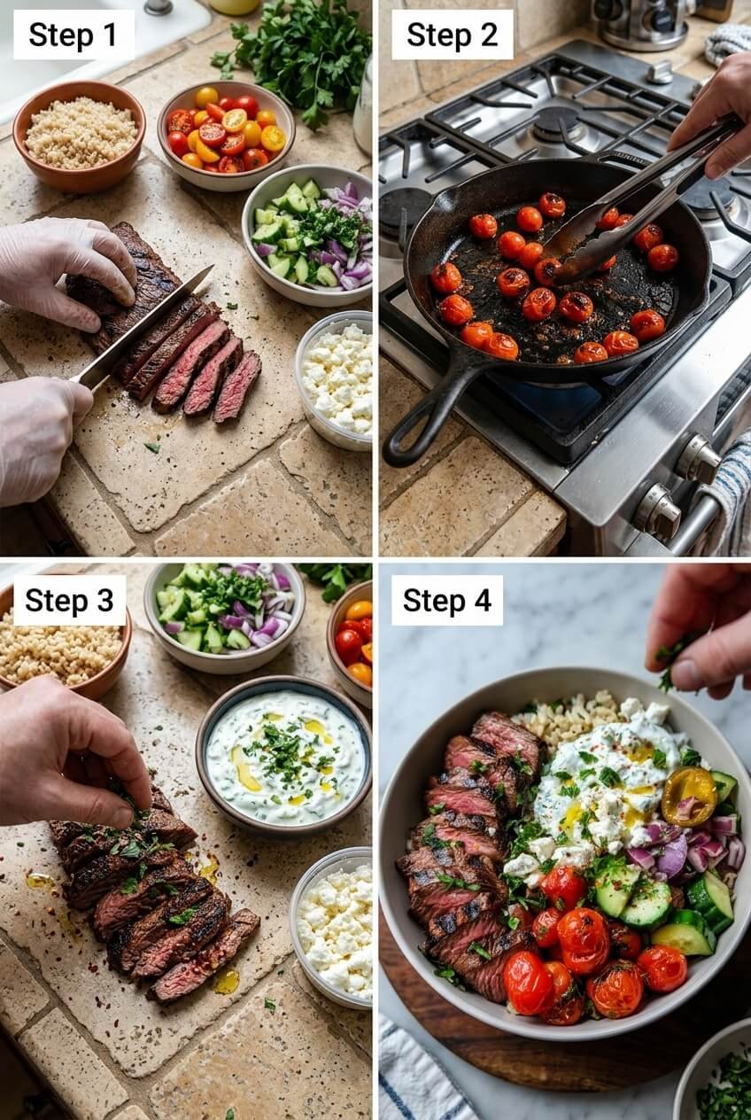 cooking Mediterranean Steak Bowl Recipe step by step