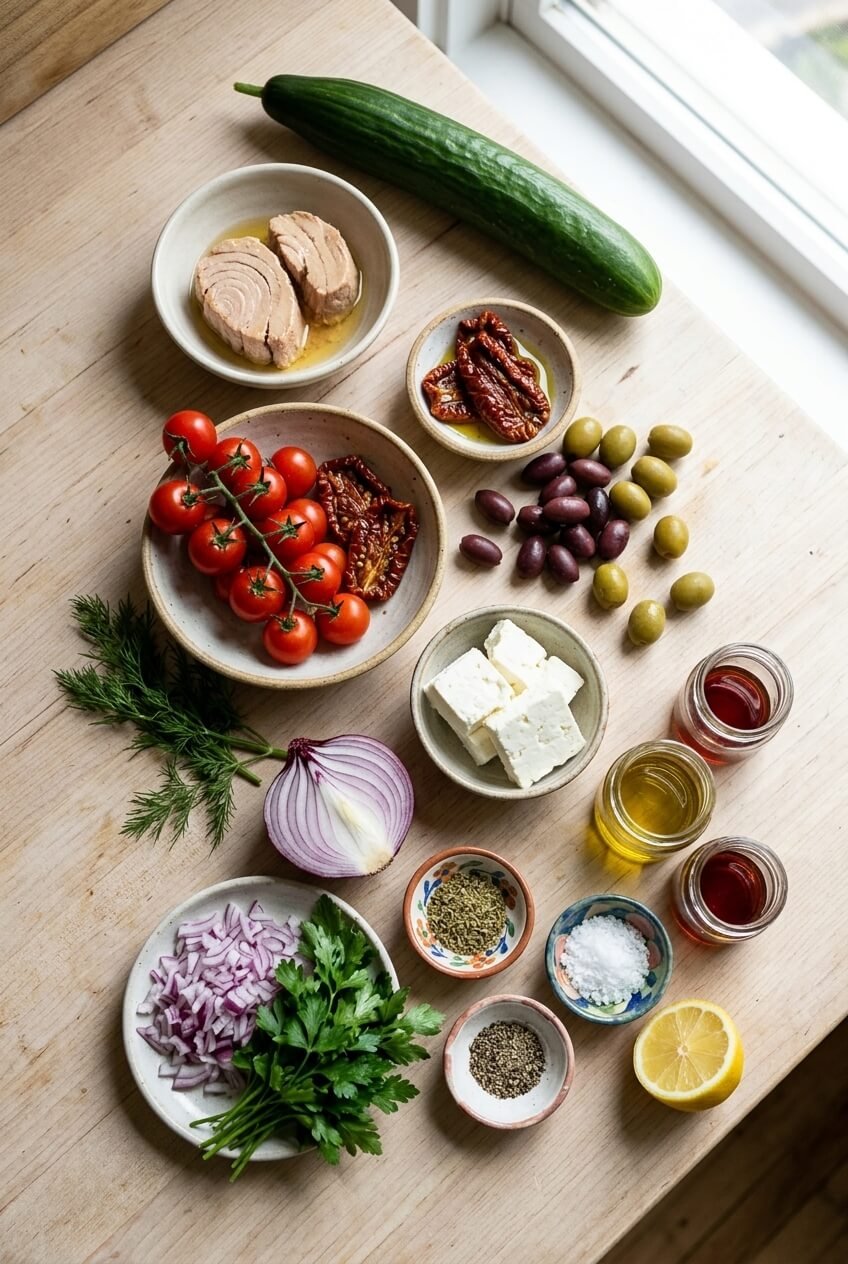ingredients for Mediterranean Tuna Salad